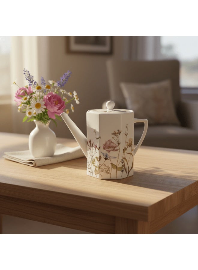 AKDC Luhpar Floral Ceramic Tea Pot – 1100 ml, White Classic Serving Teapot - Image 3